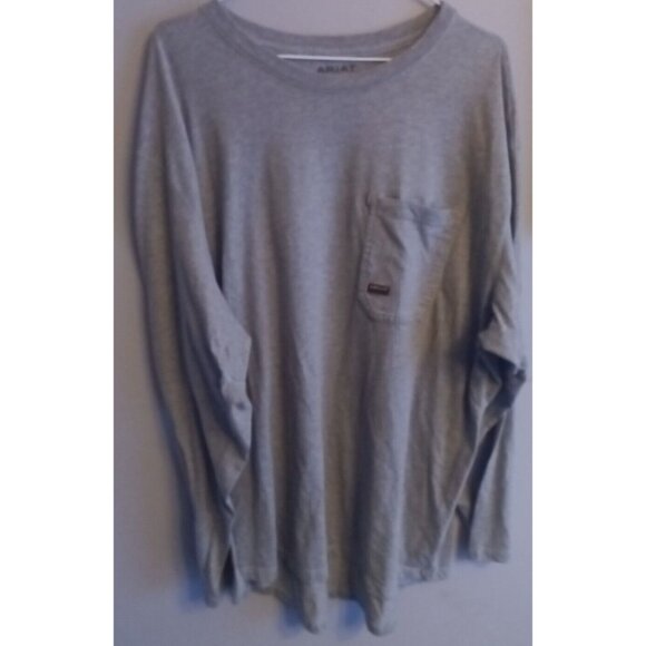 Ariat Rebar Men's Pocket Long Sleeve Tee T Shirt Beige Gray Work Size 3XL - Picture 2 of 7